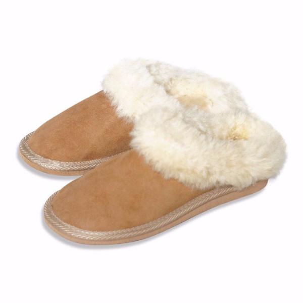 Slippers i rulam med pelskant - 100% lammeskind - RumRum