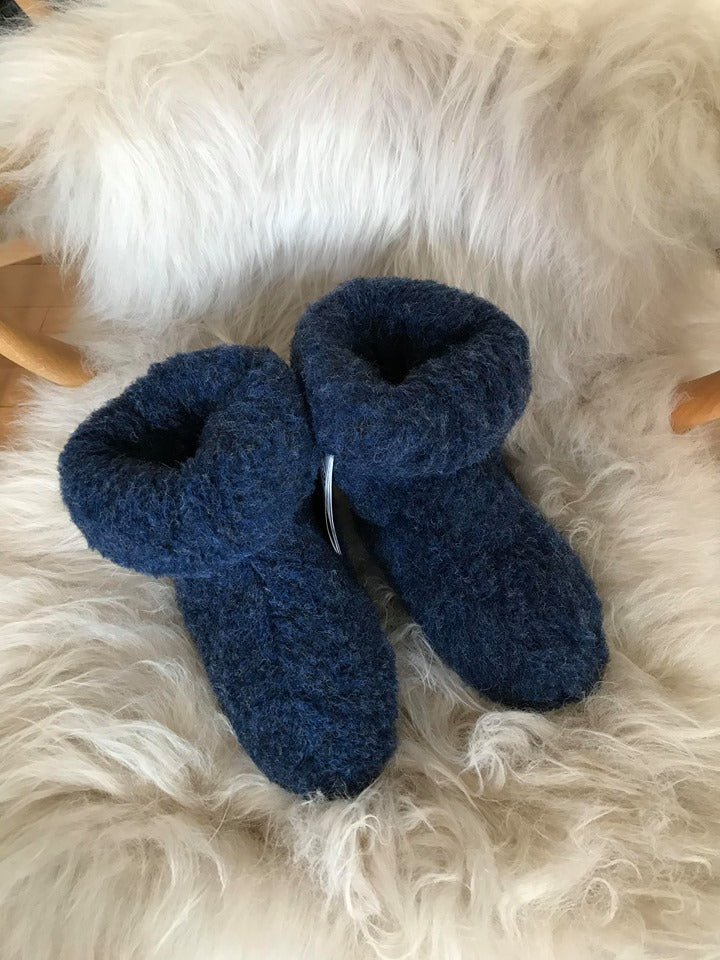 Mørkeblå hjemmesko i 100% lammeuld